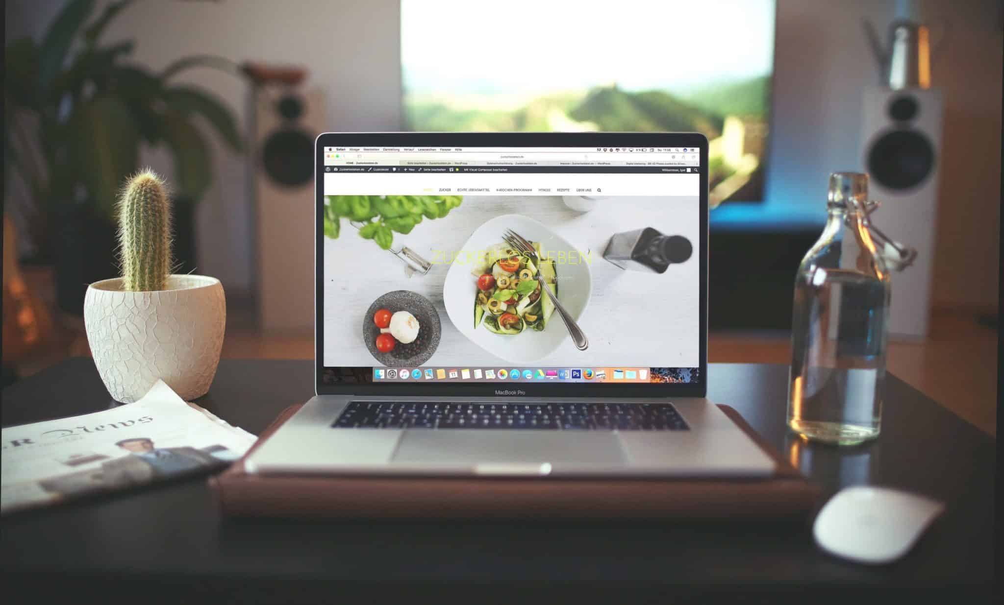 Laptop with decorations with a photo of a salad