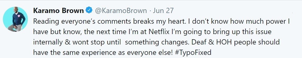 Karamo Brown Twitter response on Caption Quality