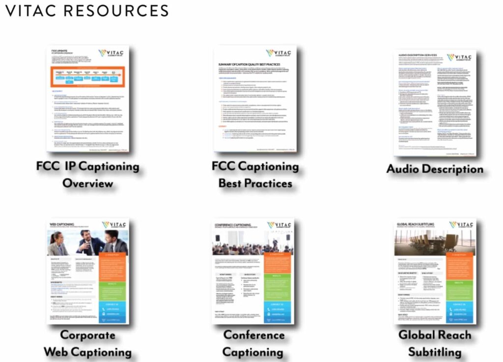 Screenshot of VITAC's resources webpage