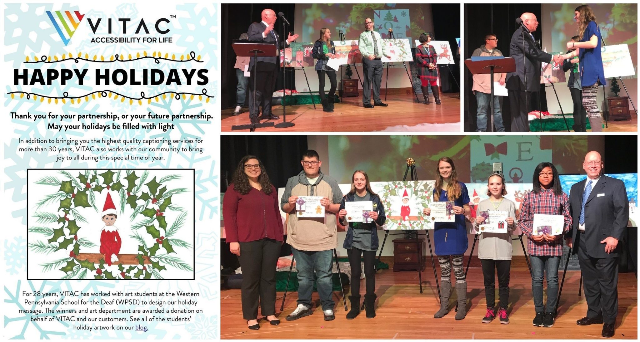 Collage of VITAC holiday card and the art contest winners