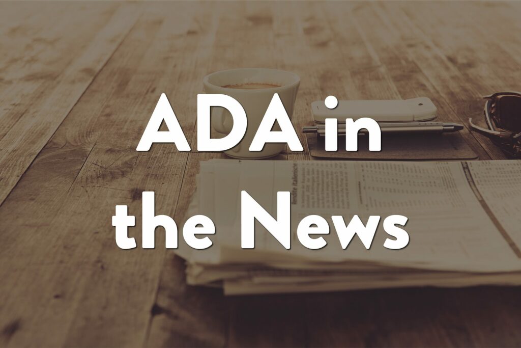 ADA header showing "ADA in the News" text placed over a photo of a newspaper