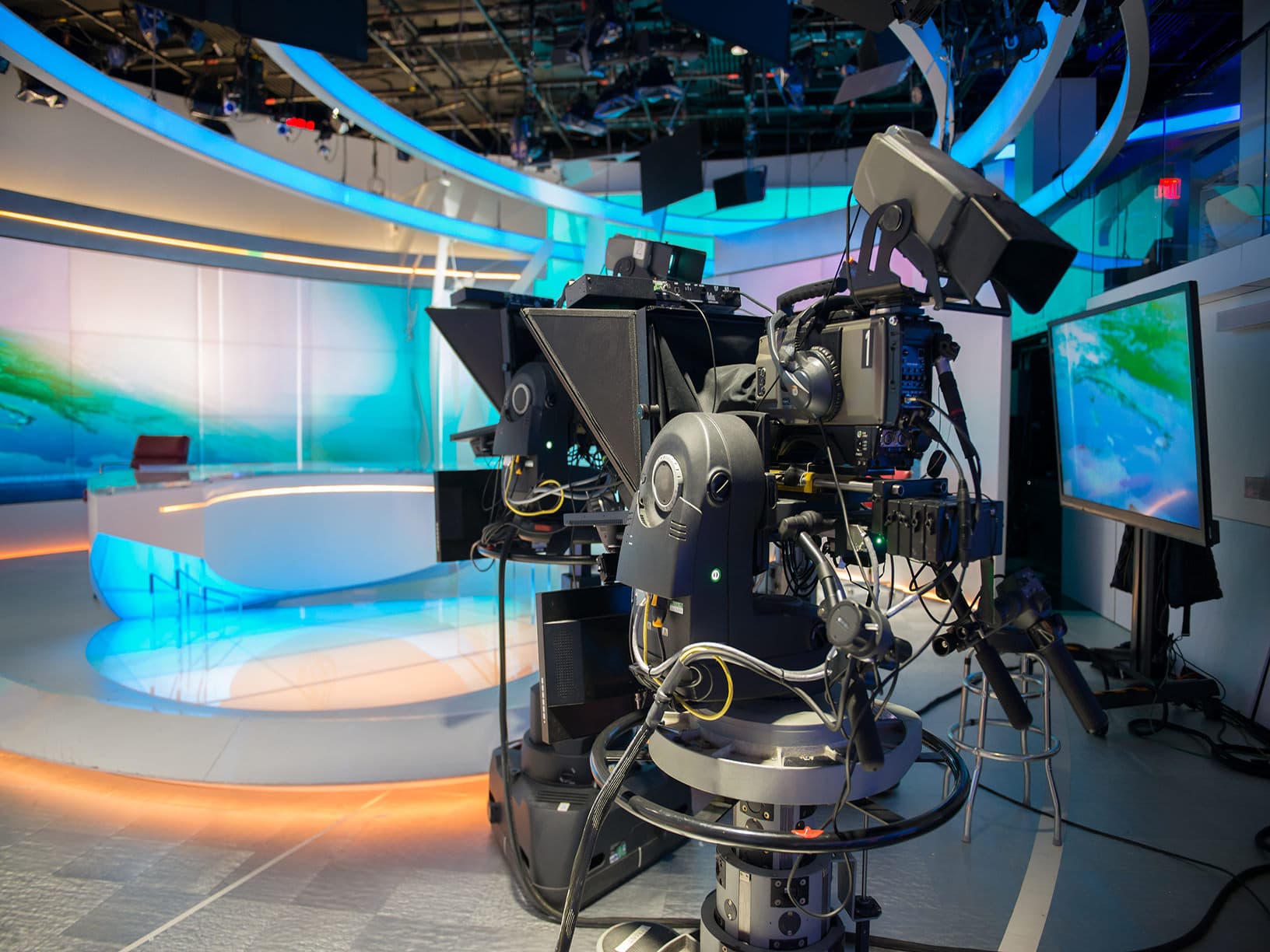 TV NEWS cast studio with camera and lights
