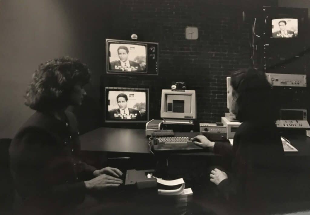VITAC captioners captioning a morning news show, c. 1989