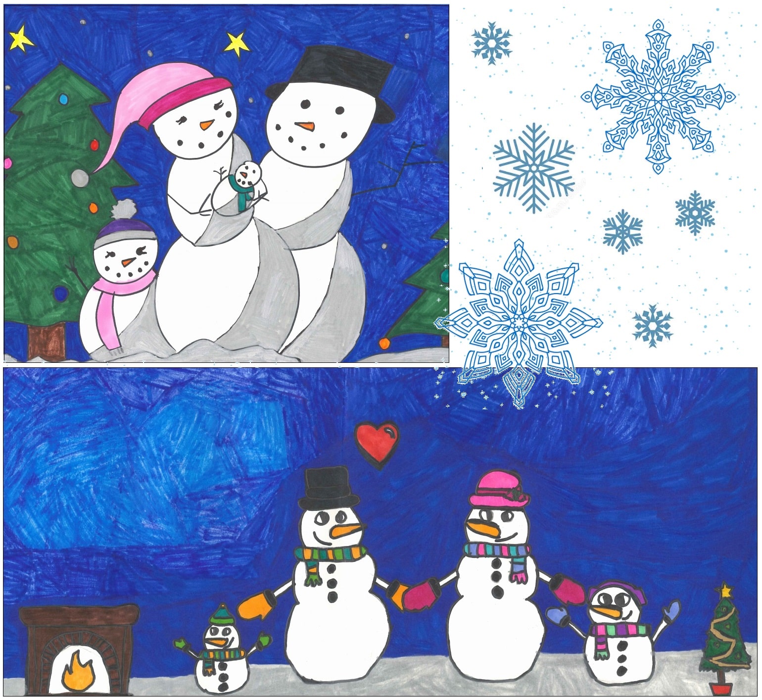 Collage of Holiday Snowmen designed students at WPSD