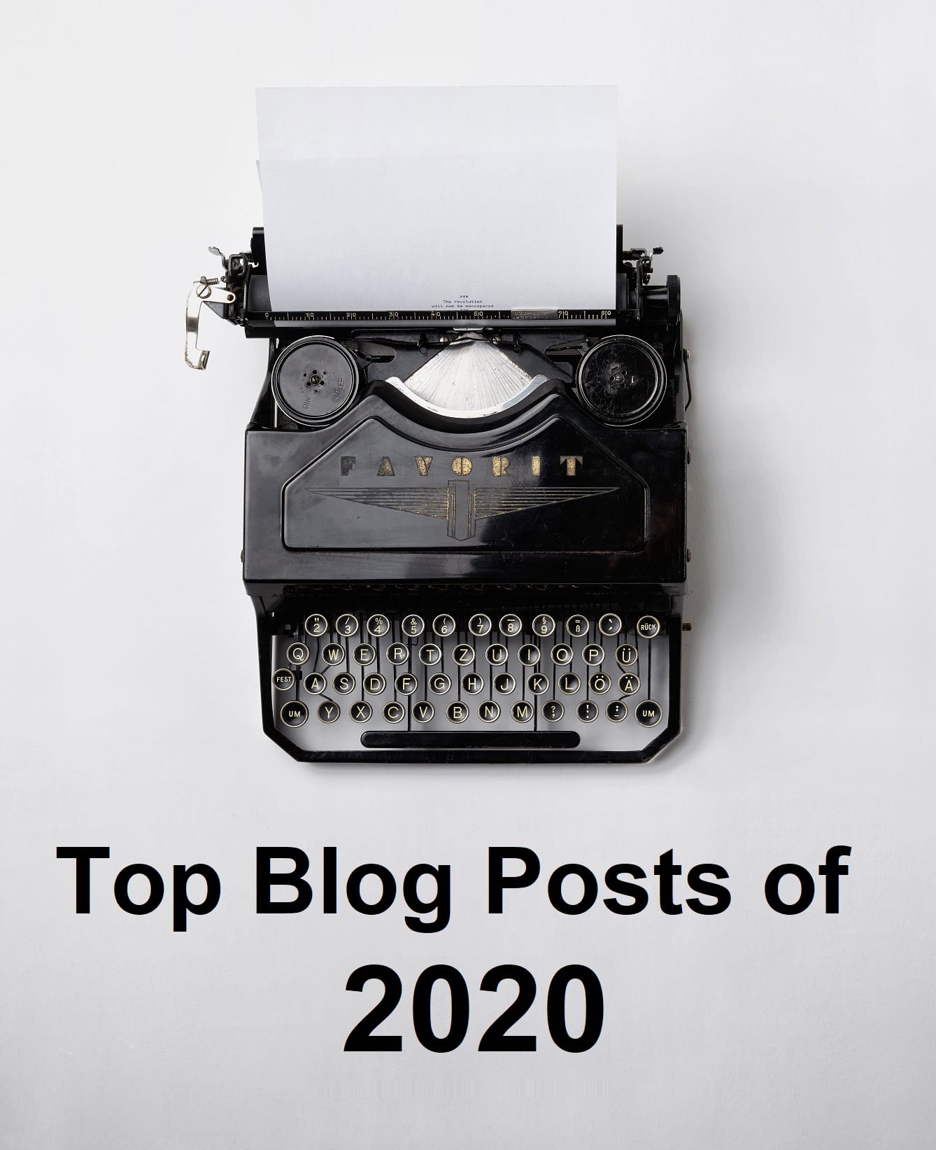 Image of a typewriter with the heading 'top blog posts of 2020'