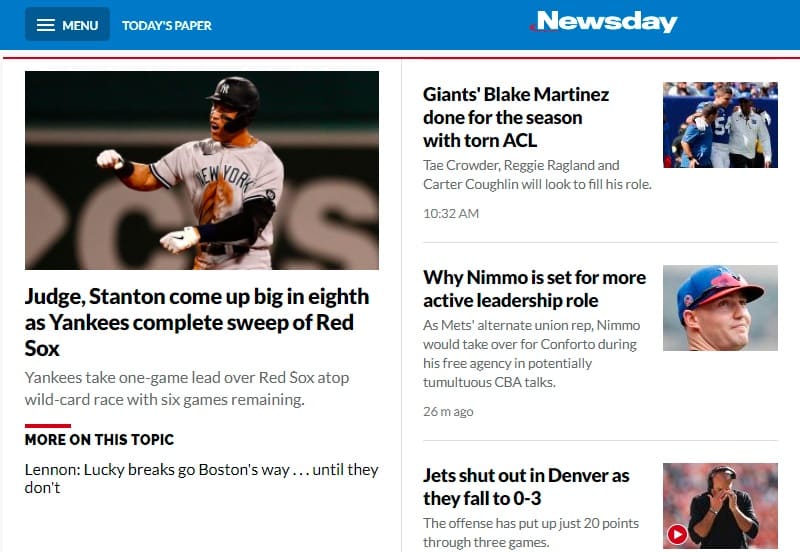 Front page of Newsday's website for ADA blog