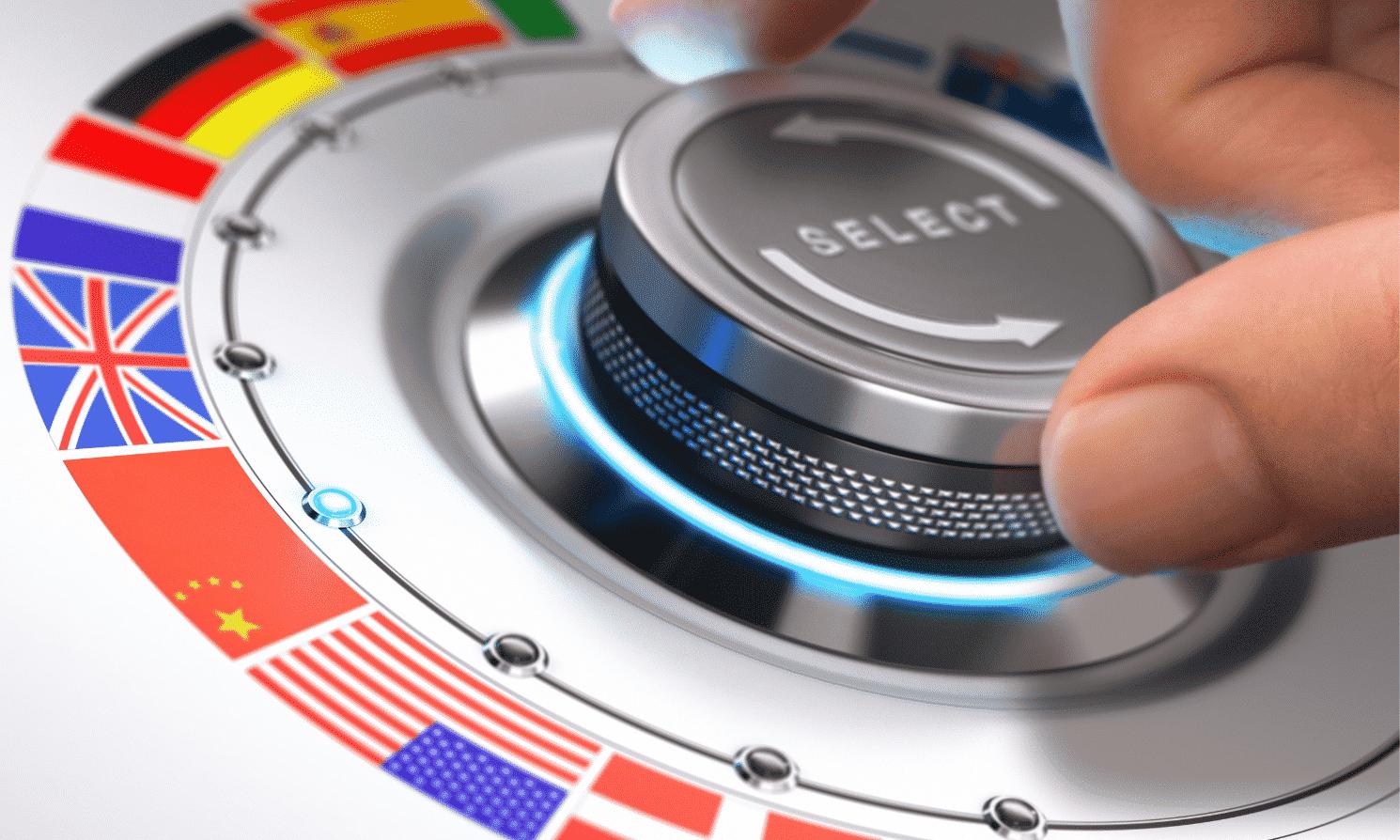 volume control dial with national flags to represent different languages and translation