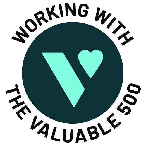 Image of the Valuable 500 logo with the words "working with the Valuable 500" above and below