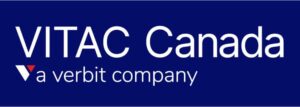VITAC Canada logo with the words, in white on a dark blue background, VITAC Canada, a Verbit Company