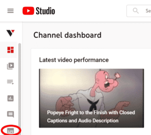 image showing the screen and video creator dashboard highlighting the "subtitles" tab