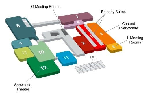 Diagram of the IBC floor plan showing colored sections.