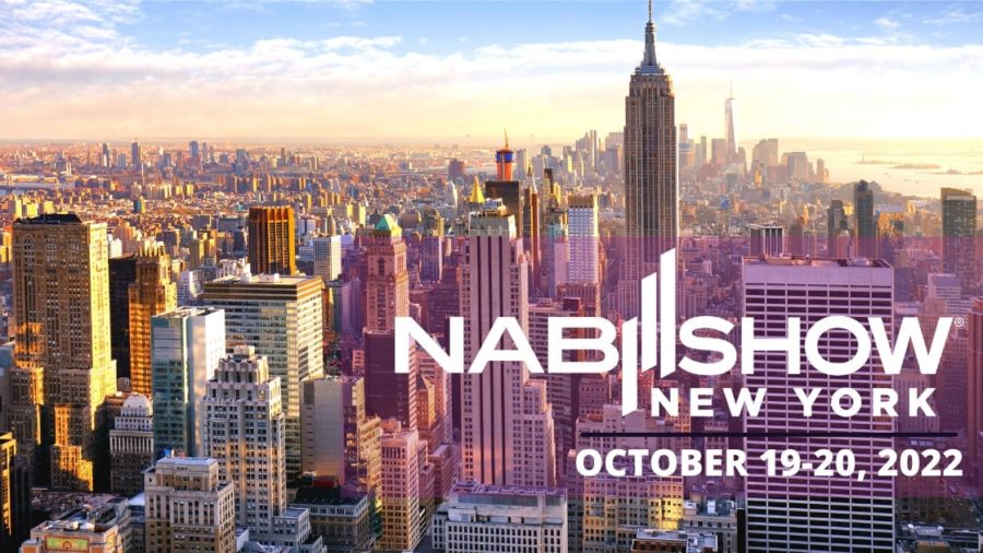Image of New York City's downtown skyscrapers with the words NAB Show New York, October 19 and 20 in white at the bottom of the image