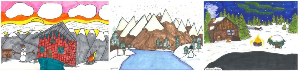 Student artwork from the Western Pennsylvania School for the Deaf (WPSD) showing off their Winter Wonderland scenes