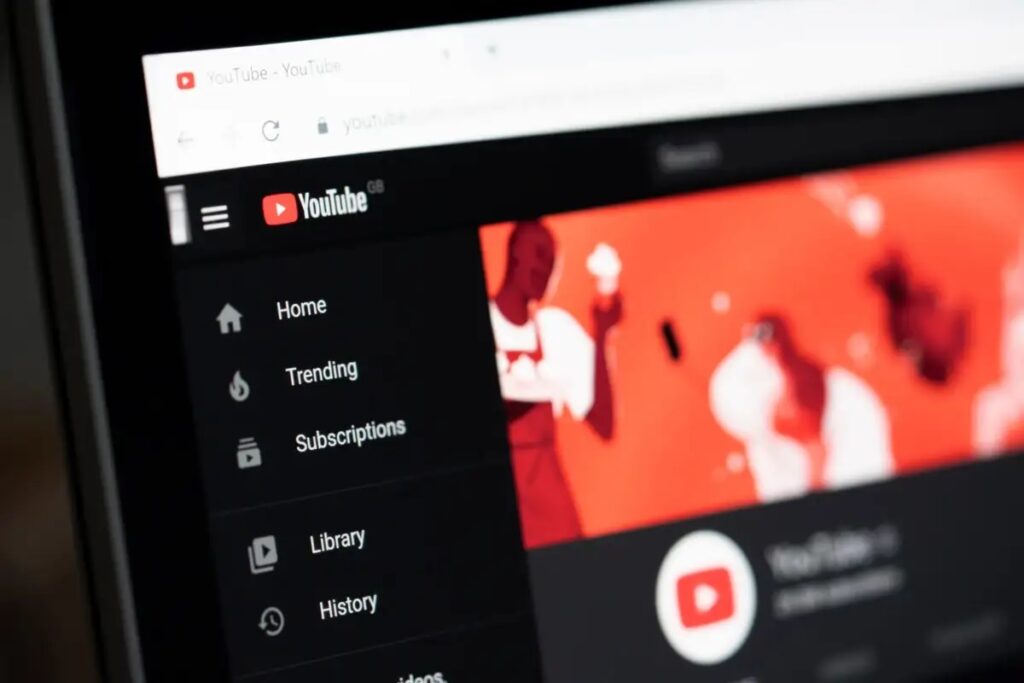 Close up on YouTube on a desktop computer, showing the menu bar on the left of the screen.