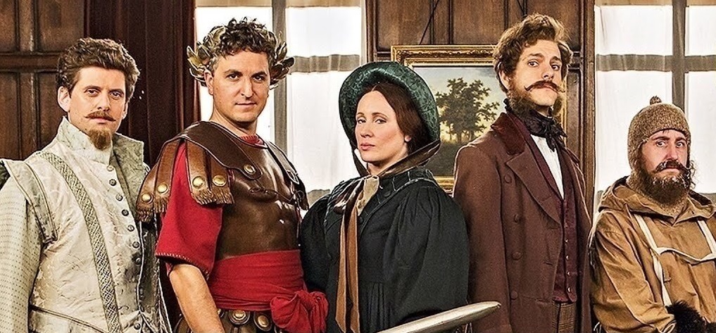 The cast of Horrible Histories dressed in period-specific clothing.